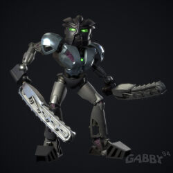  3d_(artwork) ambiguous_gender armor better_version_at_paywall biomechanical bionicle black_body blender_(artwork) chainsaw chainsaw_sword digital_media_(artwork) gabby94 gradient_background green_eyes hi_res humanoid lego looking_at_viewer machine mask melee_weapon not_furry onua power_tool robot robot_humanoid silver_body simple_background solo sword toa tools weapon 