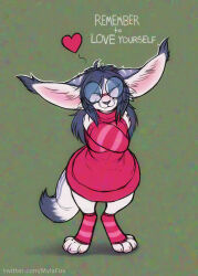  anthro big_ears blue_body blue_fur blue_hair canid canine closed_eyes closed_smile clothed clothing fangs felid feline female fennec_fox fox front_view full-length_portrait fur hair heart_symbol hi_res hybrid inner_ear_fluff lynx mammal mouth_closed mylafox pink_clothing pink_inner_ear pink_sweater pink_topwear portrait simple_background smile solo standing sweater teeth topwear true_fox tuft white_body white_fur white_inner_ear_fluff 