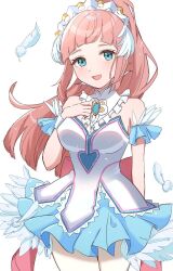  aqua_eyes dress feather_trim felicia_(fire_emblem) felicia_(ice)_(fire_emblem) female fire_emblem fire_emblem_fates fire_emblem_heroes gmais2514 highres leggings long_hair looking_at_viewer official_alternate_costume open_mouth pink_hair ponytail solo white_dress white_leggings wrist_cuffs 