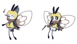  alpha_channel ambiguous_gender antennae_(anatomy) blush blush_lines fake_nose flying generation_7_pokemon hand_on_face musical_note musical_symbol nintendo oagoner open_mouth pokemon pokemon_(species) ribombee simple_background solo symbol tape transparent_background wings yellow_body 