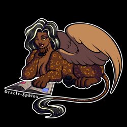  book covered_breasts felid female feral mammal markings mythological_creature mythological_sphinx mythology oracle_sphinx pawpads paws reading reading_book solo spots spotted_markings tail tail_tuft tuft wings yellow_eyes 