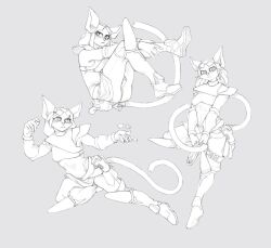  anthro armor armwear clothing costume felid feline female gun handgun long_tail mammal multiple_poses pinwired pistol pose ranged_weapon solo tail topwear weapon 