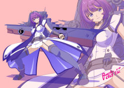  breasts collar dress female garter_straps headgear kantai_collection large_breasts lexington_(kancolle) long_necktie medium_hair metal_collar moke_ro neckerchief necktie panties purple_eyes purple_hair purple_neckerchief purple_necktie purple_sailor_collar purple_thighhighs rigging sailor_collar sailor_dress thighhighs underwear white_dress white_overskirt white_panties zoom_layer 