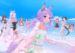  &gt;_&lt; 1boy 6+girls :d ;d \o/ ^_^ alternate_costume alternate_hairstyle animal_ears arms_up beach bikini bikini_skirt black_hair black_one-piece_swimsuit blue_bikini blue_flower blue_rose blue_sky blunt_bangs breasts brown_hair casual_one-piece_swimsuit cleavage closed_eyes closed_mouth cloud cloudy_sky commentary_request daiwa_scarlet_(trifle_vacation)_(umamusume) daiwa_scarlet_(umamusume) dress eyewear_on_head flower frilled_bikini frilled_dress frills full_body gold_ship_(run_revolt_launcher)_(umamusume) gold_ship_(umamusume) hair_flower hair_ornament hand_on_own_hip highres holding_hands horse_ears horse_girl horse_tail long_hair looking_at_viewer maruzensky_(blasting_off_summer_night)_(umamusume) maruzensky_(umamusume) mejiro_mcqueen_(ripple_fairlady)_(umamusume) mejiro_mcqueen_(umamusume) multiple_girls nabe_puyo nakayama_festa_(entrust_myself_to_the_dice)_(umamusume) nakayama_festa_(umamusume) navel ocean official_alternate_costume one-piece_swimsuit one_eye_closed open_mouth orange_bikini outdoors outstretched_arms pink_bikini pov purple_eyes purple_hair red_bikini red_eyes red_flower red_rose rose running sakura_chiyono_o_(sakura_hearts_are_super_good_hearts)_(umamusume) sakura_chiyono_o_(umamusume) sand short_hair sky small_breasts smile special_week_(hopping_vitamin_heart)_(umamusume) special_week_(umamusume) standing summer sundress sunglasses sweep_tosho_(monopolizing_the_chill?)_(umamusume) sweep_tosho_(umamusume) swimsuit tail trainer_(umamusume) twintails umamusume water waves white_bikini white_dress winning_ticket_(full_power!_tantrum!!)_(umamusume) winning_ticket_(umamusume) 