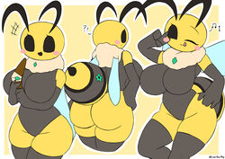  absurd_res antennae_(anatomy) anthro armwear arthropod arthropod_abdomen ass bee big_breasts big_butt biped blush boomerang breasts bug_fables clothed clothing diana_(woebeeme) elbow_gloves fan_character female front_view gloves grey_clothing hand_on_hip handwear heart_symbol hi_res holding_object hymenopteran insect_wings insects legwear leotard looking_at_viewer moonsprout_games musical_note neck_tuft one_eye_closed outline question_mark rear_view signature simple_background solo text thigh_highs tuft white_outline wings wink woebeeme yellow_background yellow_body 