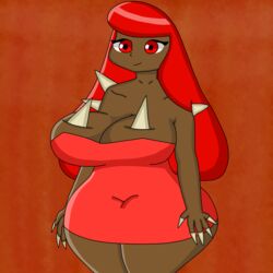  1:1 2020 absurd_res big_breasts breasts brown_body claws clothing dark_body dark_skin demon demongirl_demoness digital_media_(artwork) doom_(series) dress female hair hi_res humanoid id_software imp_(doom) long_hair microsoft red_eyes red_hair solo spikes thick_thighs wide_hips 