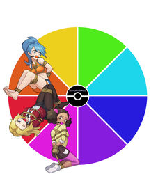  3girls arms_behind_back ball_gag battle_girl_(pokemon) bondage bondage bondage bound color_wheel_challenge gag gagged highres lass_(pokemon) multiple_drawing_challenge multiple_girls ninja-gokko pokemon pokemon_(anime) pokemon_oras pokemon_swsh pokemon_xy rope school_girl_(pokemon) shibari_over_clothes 