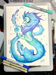  absurd_res aquatic_dragon closed_eyes copic_markers disney dragon female feral hi_res marine marker_(artwork) mouth_closed mythological_creature mythological_scalie mythology paper photo raya_and_the_last_dragon scalie sisu_(ratld) solo stirren traditional_media_(artwork) water_drop 