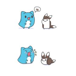  1:1 :3 ambiguous_gender blue_body blush blush_lines brown_body brown_ears brown_tail bugcat_capoo closed_eyes cookie domestic_cat duo felid feline felis feral food happy laugh mammal oreo_cookie oreon_(fakemon) oreon_smol smile tail white_body white_ears white_tail 