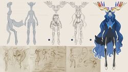  16:9 2_horns anthro antlers breasts concept_art digitigrade dollightful_(copyright) english_text facial_markings featureless_breasts featureless_crotch female fluffy fluffy_tail fur generation_6_pokemon hair head_markings hi_res hooves horn katherine_murray legendary_pokemon long_hair markings nintendo pokemon pokemon_(species) prick_ears solo tail text widescreen xerneas xerneas_(dollightful) 