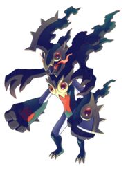  absurdres claws clenched_hands colored_sclera commentary english_commentary extra_arms fakemon full_body gem grey_eyes highres hyshirey marshadow official_style pokemon pokemon_(creature) red_sclera simple_background smoke solo standing transparent_background underlighting 