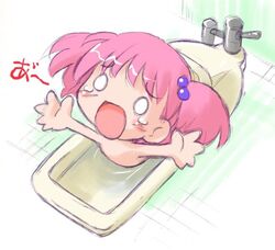  a_(phrase) bathroom chibi crying female hair_bobbles hair_ornament no_nose non-web_source o_o open_mouth original pepi-ko pink_hair sakurabe_notos short_hair sketch solo squat_toilet tears toilet twintails 