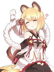  :3 ^_^ afterimage animal_ears asakura_masatoki bare_shoulders black_bodysuit blush bodysuit closed_eyes closed_mouth commentary_request detached_sleeves dog_ears dog_girl dog_tail erune facing_viewer female granblue_fantasy heart highres long_sleeves rope shimenawa short_eyebrows short_hair simple_background sitting solo tail tail_wagging vajra_(granblue_fantasy) white_background white_sleeves wide_sleeves 