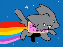  4:3 :3 ambiguous_gender animated blue_background domestic_cat felid feline felis feral flying food loop mammal meme needlez nyan_cat rainbow short_playtime simple_background solo space star 