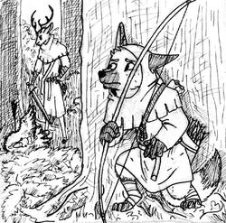  2016 3_toes 4_fingers ankle_wraps anthro antlers armor arrow_(weapon) arrowed avian belt bird black_and_white black_hooves black_scabbard bow_(weapon) bracers canid canine cross-hatching crouching death deer duo feet feral fingers foot_wraps forest fox galliform hatching_(art) hiding holding_bow_(weapon) holding_melee_weapon holding_object holding_ranged_weapon holding_sword holding_weapon hood hood_down hood_up hooves horn hunting labjer listening longbow male mammal medieval medieval_clothing melee_weapon monochrome one_ear_up plant poacher poaching quiver_(object) ranged_weapon scabbard shaded sword toes traditional_media_(artwork) tree weapon worried wraps 