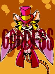  3:4 anthro blonde_hair clothing english_text female hair hat headgear headwear mad_rat_dead mammal murid murine nanaporitan01 nippon_ichi_software pink_clothing pink_eyes rat rat_god_(mad_rat_dead) rodent solo text top_hat 