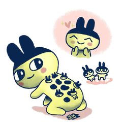  ambiguous_gender anthro baby blush chibi chibifur closed_eyes creepy group hi_res looking_back mametchi plastiboo smile tamagotchi trypophobia unusual_anatomy what yellow_body young 