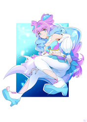  blue_background blue_eyes blue_hair blue_nails choker colored_eyelashes commentary cure_la_mer eyelash_ornament female full_body gradient_hair hair_ornament heart heart_in_eye high_heels highres laura_la_mer layered_skirt leggings long_hair looking_at_viewer magical_girl midriff mismatched_eyelashes mochi_curry multicolored_eyes multicolored_hair navel pearl_hair_ornament pink_eyes pink_hair precure revision skirt smile solo symbol_in_eye thick_eyelashes tropical-rouge!_precure very_long_hair white_background white_choker white_leggings white_sleeves 