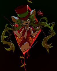  anthro blonde_hair blood bodily_fluids clothing english_text female hair hat headgear headwear mad_rat_dead mammal murid murine nanaporitan01 necktie nippon_ichi_software pink_clothing rat rat_god_(mad_rat_dead) rodent solo spiral_eyes text top_hat 