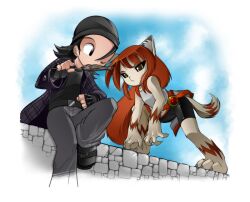  anthro bleedman brown_hair claws eating fish furry gloves hat long_hair lunch male nekomimi tail wall 