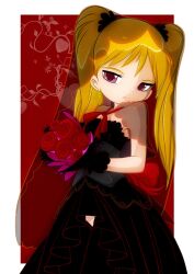  black_dress bleedman blonde_hair bride flowers ginger long_hair pink_eyes ribbon 