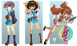  asahina_mikuru bleedman book drinks long_hair maid short_hair skirt smile suzumiya_haruhi_no_yuuutsu yuki 