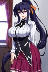  1girls :d ai_generated aipotions akeno_himejima bangs black_hair blue_hair blurry_background breasts clothing completely_nude curtains curvaceous curvaceous_female curvaceous_figure curvy curvy_figure female female_focus female_only hair_between_eyes hair_ornament hair_ribbon high_school_dxd himejima_akeno indoors large_breasts long_hair long_sleeves looking_at_viewer open_mouth pleated_skirt ponytail purple_eyes purple_skirt ribbon school_uniform shirt sidelocks skirt smile solo standing teeth thighhighs tied_hair very_long_hair voluptuous voluptuous_female white_shirt window 