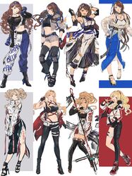  asymmetrical_clothes bare_shoulders beatrix_(granblue_fantasy) belt black_belt black_choker black_pants black_shirt black_skirt black_thighhighs blonde_hair blue_pants blue_skirt body_writing boots breasts brown_hair buckle chest_strap choker clenched_hand collage commentary criss-cross_halter crop_top cropped_jacket english_text fingerless_gloves full_body gloves granblue_fantasy grey_jacket halterneck hand_on_own_hip hand_up high_heels highres holding holding_polearm holding_weapon jacket knee_pads kneehighs legs long_hair long_legs long_sleeves looking_at_viewer medium_breasts medium_hair midriff multiple_girls navel open_clothes open_jacket open_mouth own_hands_together pants pencil_skirt polearm ponytail poses red_jacket sandals shimatani_azu shirt shoes shorts side_slit simple_background single_pantsleg skirt smile sneakers socks standing strapless symbol-only_commentary thigh_strap thighhighs tight_clothes tight_pants toeless_footwear tube_top twintails two-tone_pants unfinished very_long_hair weapon white_jacket white_pants white_shirt white_skirt zeta_(granblue_fantasy) zipper_skirt 