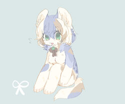  2021 anthro bent_legs big_eyes blue_background blue_body blue_fur blush breasts ear_tuft extended_arms featureless_breasts feet female female_anthro fur green_eyes hair hands_on_legs hands_on_own_legs hands_on_own_thighs hands_on_thighs hi_res holding_both_legs holding_both_thighs kemonngo kemono knees_pulled_up limp_tail looking_at_viewer mammal open_mouth open_smile planted_legs simple_background sitting small_breasts smile solo tail_on_ground toes tuft white_body white_fur 