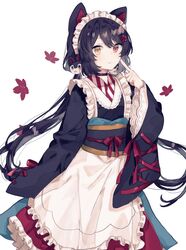  animal_ears apron bad_id bad_twitter_id black_hair black_kimono black_shirt collar dog_ears dog_girl dog_hair_ornament female finger_to_cheek flower frilled_apron frilled_hairband frilled_skirt frills hair_flower hair_ornament hairband hakama hakama_skirt heterochromia highres inui_toko japanese_clothes kimono long_hair long_sleeves looking_at_viewer low_twintails maid maid_headdress migolu nijisanji obi red_eyes red_hakama red_ribbon red_skirt ribbon sash shirt sidelocks simple_background skirt sleeves_past_wrists solo twintails virtual_youtuber wa_maid white_apron white_background wide_sleeves yellow_eyes 