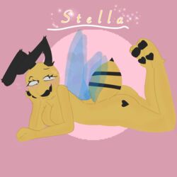  1:1 absurd_res anthro arthropod ass bee big_butt bumble_bee_(species) female hi_res hymenopteran insects simple_background solo stella_the_bee thick_thighs title_card 