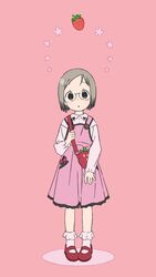  :o bad_id bad_twitter_id bag bobby_socks brown_eyes brown_hair collared_shirt commentary dress female food food-themed_bag fruit full_body glasses ichigo_mashimaro inactive_account long_sleeves looking_at_viewer mary_janes mole mole_under_eye pink_background pink_dress red_footwear sakuragi_matsuri shirt shoes short_hair shoulder_bag simple_background sleeveless sleeveless_dress socks solo standing strawberry strawberry_bag takken_(kupipo) white_shirt white_socks 