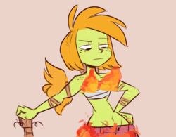  animated burning female fire green_body green_skin hair herny humanoid low_res musical_instrument not_furry orange_hair priscilla_anchorstream realization simple_background solo text wraps 