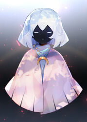  black_skin bob_cut cape chinese_commentary closed_eyes colored_skin commentary_request crescent crescent_necklace daleth_(sky:_children_of_the_light) facing_viewer female highres jewelry medium_hair necklace open_mouth pink_cape sky:_children_of_the_light solo upper_body white_hair yusa_(yusa0751) 