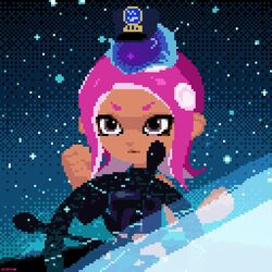  1:1 agent_8_(splatoon) ambiguous_gender animal_humanoid animated c.q._cumber carrying_another cephalopod cephalopod_humanoid clothing digital_media_(artwork) duo echinoderm echinozoan female feral hat headgear headwear humanoid humanoid_pointy_ears marine marine_humanoid mollusk mollusk_humanoid night nintendo octarian octoling on_head on_top on_top_of pixel_(artwork) pixel_animation pseudo_hair sea_cucumber short_playtime signature sky splatoon star starry_sky stupjam tentacle tentacle_hair 