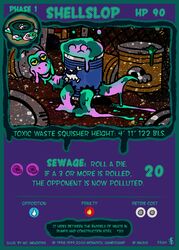  abbystabby ambiguous_gender barrel card card_template goo_creature green_body green_skin hypnospace_outlaw parody reptile scalie shellslop solo squisherz trading_card trading_card_template turthole turtle yellow_eyes 