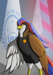  2023 absurd_res avian avian_feet biped bird blue_body blue_feathers brown_body brown_feathers clothed clothed_feral clothing digital_media_(artwork) fan_character feathered_wings feathers female feral generation_1_pokemon hair hi_res huge_filesize leila_dashira_west multicolored_body multicolored_feathers multicolored_hair nintendo pandora&#039;s_war partially_clothed pidgeot pokemon pokemon_(species) portrait red_body red_feathers scutes shaded signature solo tail tail_feathers tem_deker three-quarter_portrait two_tone_hair white_body white_feathers wings yellow_body yellow_eyes yellow_feathers 