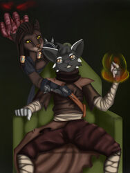  3:4 anthro assassin attempted_murder breast_squish breasts domestic_cat duo felid feline felis female hi_res imminent_rape khajiit magic magic_user male mammal miasma_velenosa_(miasmium) microsoft necromancer ruanshi shavasha_(miasmium) smug squish story story_in_description the_elder_scrolls undead 