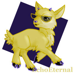  1:1 ambiguous_gender bovid caprine echoeternal eyewear eyewear_only fur glasses goat happy hooves horn ixi_(neopets) jumpstart_games low_res mammal neopet_(species) neopets nude prancing purple_hooves purple_horn purple_nose quadruped smile solo sunglasses sunglasses_only yellow_body yellow_eyes yellow_fur 