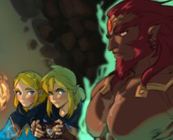  1girls 2boys artist_name beard big_pecs blonde_hair breast_envy breasts breasts_focus breath_of_the_wild crown_braid female ganondorf ganondorf_(tears_of_the_kingdom) girl_staring_at_guy&#039;s_chest hair_clips humanoid hylian kukumomo large_pecs link link_(breath_of_the_wild) link_(tears_of_the_kingdom) long_hair long_red_hair male meme moobs nintendo pale_skin patreon_logo pointy_ears princess_zelda red_hair safe_for_work sfw sheikah_slate short_blonde_hair short_hair tears_of_the_kingdom the_legend_of_zelda topless topless_male zelda_(breath_of_the_wild) zelda_(tears_of_the_kingdom) 