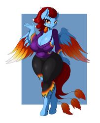  2020 5_fingers anthro clothed clothing conditional_dnp digital_media_(artwork) equid eyebrows fan_character female fingers hasbro hi_res looking_at_viewer mammal my_little_pony signature simple_background smile solo suirano wide_hipped_anthro wide_hipped_female wide_hips wings 