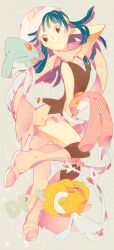  azelf bare_shoulders beanie blue_eyes blue_hair boots commentary_request dawn_(pokemon) female hagiko hair_ornament hairclip hat highres kneehighs mesprit photoshop_(medium) pink_footwear pokemon pokemon_(creature) pokemon_dppt scarf skirt socks uxie 