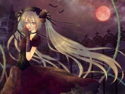  bad_id bad_pixiv_id bat_(animal) black_flower black_rose brown_flower brown_rose choker corset cross dress elbow_gloves female fence floating_hair flower from_side full_moon gloves gothic_lolita green_eyes green_hair hair_flower hair_ornament hatsune_miku headdress iron_fence lips lipstick lolita_fashion long_hair looking_to_the_side makeup moon night plant red_moon ribbon_choker rose sato_ame solo thorns twintails very_long_hair vines vocaloid 