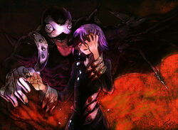  androgynous crona_(soul_eater) dress empew highres purple_hair ragnarok_(demon_sword) short_hair soul_eater tears 