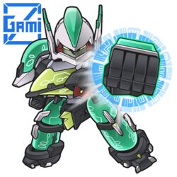  artist_name chibi clenched_hands gamiani_zero glowing glowing_hand looking_at_viewer mecha no_humans robot solo white_background yellow_eyes zegapain zegapain_altair 