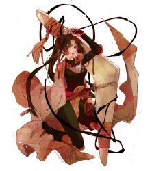  armor boomerang brown_hair commentary_request dated female highres hiraikotsu inuyasha japanese_clothes katana long_hair mask ponytail sango_(inuyasha) signature solo sword weapon yuhka 