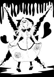  alternate_costume alternate_hairstyle commentary_request female fusion gap_(touhou) greyscale happy hat heart highres koishi_komeiji&#039;s_heart-throbbing_adventure komeiji_koishi long_hair monochrome sentaku-bune skirt smile solo spoilers third_eye touhou yakumo_koishi yakumo_yukari 