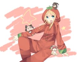  4girls akaza_akari animal_costume bad_id bad_pixiv_id black_hair blonde_hair blue_eyes buttons cat_costume chibi dog_costume funami_yui mini_person minigirl multiple_girls pajamas panda_costume pink_hair red_hair tomato_costume tomatoritori toshinou_kyouko yoshikawa_chinatsu yuru_yuri 