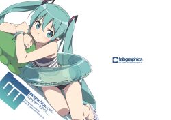  absurdres aqua_eyes aqua_hair bare_legs bare_shoulders bikini blush bracelet dutch_angle female fixed hatsune_miku highres innertube jewelry kanzaki_hiro long_hair lying navel on_side sandals scan simple_background smile solo striped swim_ring swimsuit tabgraphics twintails very_long_hair vocaloid watermark web_address 