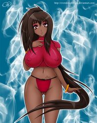  bikini breasts dark_skin everaldo_pereira huge_breasts long_hair mizugi o.c oppai pink smoke solo 